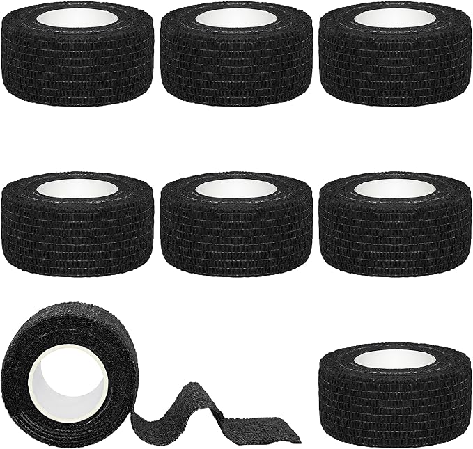 8 Rolls 1” Cohesive Bandage Self Adherent Bandage Wrap Breathable Vet Tape Elastic Adhesive Bandage for Sports, Wrist, Ankle, Tattoo Wraps(Black)
