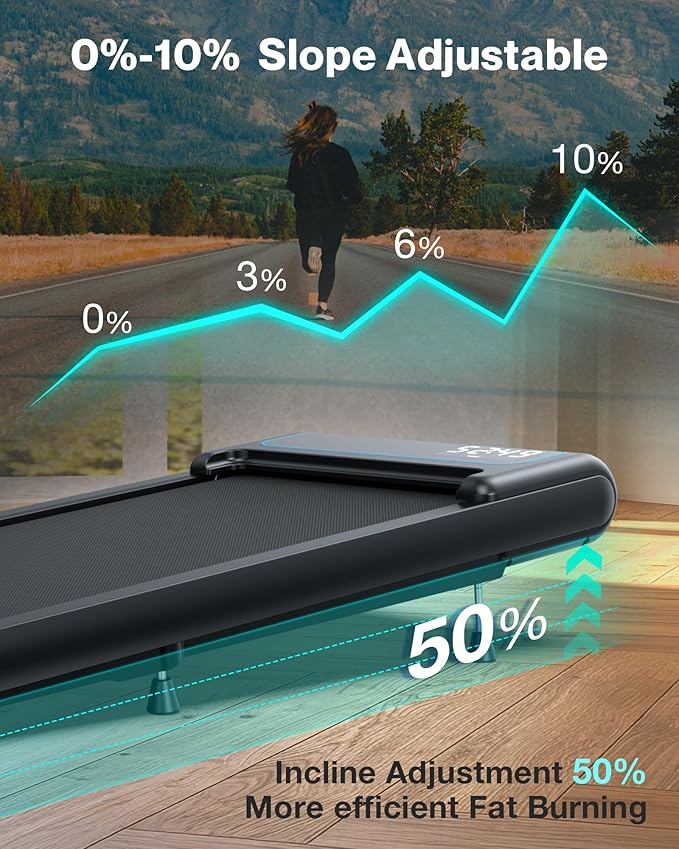 COZYINN 10% Incline Walking Pad - 2.5HP 4MPH/7.6MPH 265/340+lb Capacity Treadmills for Home, Portable Foldable Adjustable Incline Treadmill with Wide Running Area, Mute Control, Works with KINOMAP