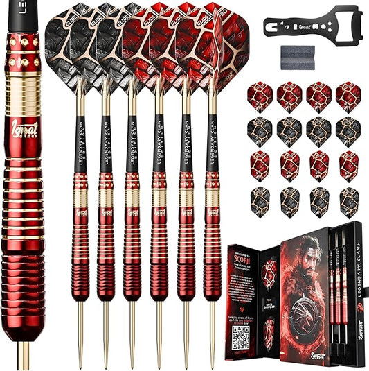 IgnatGames Premium Steel Tip Darts – 3/6/12 Pack Brass Barrels with Aluminum Shafts, 16 GlideXPro Flight Set, Tool Kit & Giftable Case