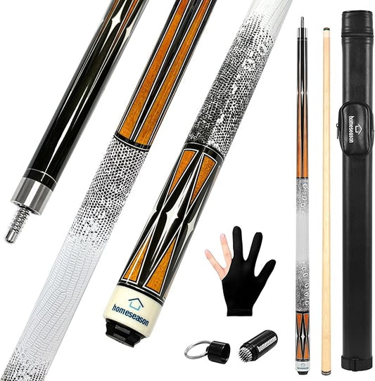 HomeSeason Pool Cue Stick 58" Billiard Cue Sticks 3D Printed Grip Professional Low Deflection Pool Sticks Maple Wood Pool Sticks 13mm Tip