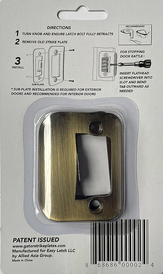 4-Pack Gator Door Latch Restorer - Strike Plate (Antique Brass)