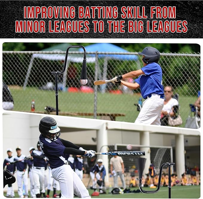 3-In-1 Baseball Softball Batting Tee,5 Hitting Modes To Choose,Auto Reset Baseball Swing Trainner With Tethered Ball,Handrolled Rubber Top,Weighted Base,Height Adjustable Hitting Tee For All Players