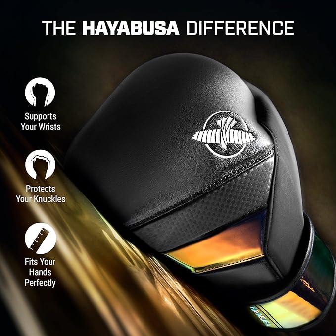 Hayabusa T3 Boxing Gloves for Men and Women Wrist and Knuckle Protection, Dual-X Hook and Loop Closure, Splinted Wrist Support, 5 Layer Foam Knuckle Padding