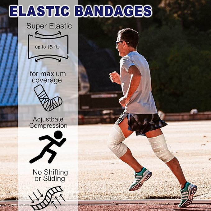 24 Pack Elastic Bandage Wrap (6x2”, 6x3, 6x4, 6x6) Compression Bandage Wrap with Hook and Loop Closure on Both Ends Self Adhesive Bandage Wrap for Sports, Medical, and Injury Recovery