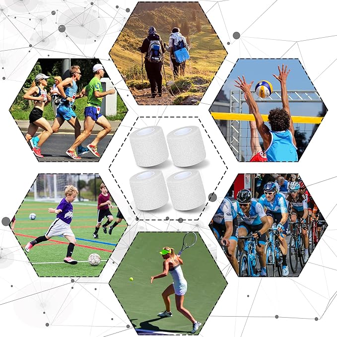 8 Pack 2 in x 5 Yards Self Adhesive Bandage Wrap Elastic Cohesive Self Adherent Bandage Self Stick Vet Tape for Athletic, Wrist, Ankle, Knees, Pets (White)