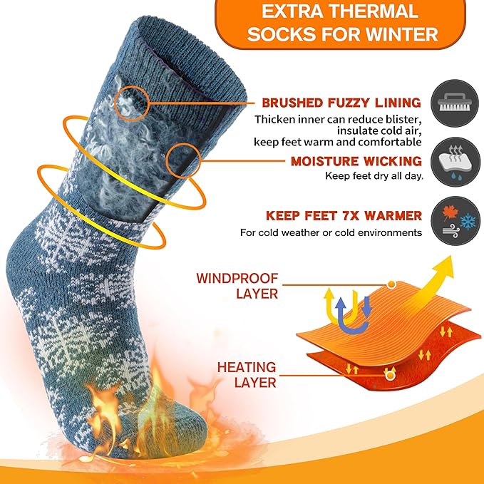 3 Pairs Warm Thermal Socks for Women & Men Winter Ski Thick Boot Insulated Socks for Cold Weather