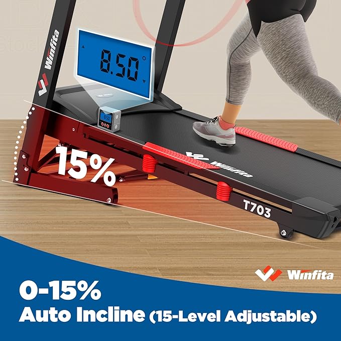 Treadmills for Home, Folding Treadmill with Auto Incline, 300 LBS Capacity, 8MPH or 10MPH Max Speed, Double Deck Shock-Absorbing Running Machine with Bluetooth, App, 64 Programs, Pulse Monitor