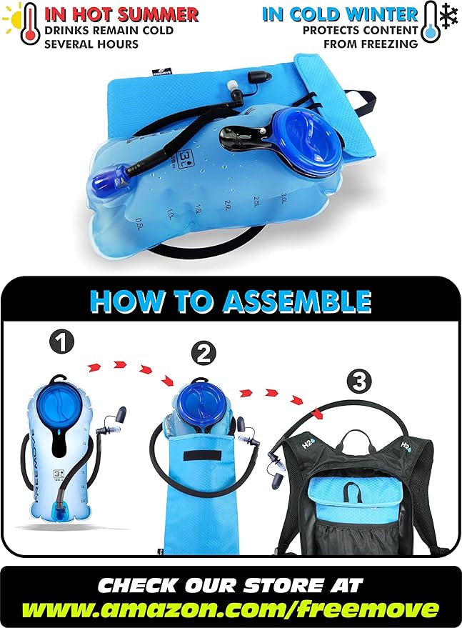 Hydration Pack with 2L or 3L Water Bladder & Cooler Bag > Keeps Drink Cool & Protects Bladders > Camelback Reservoir for Hydration Backpack, Tasteless & BPA Free, Quick Release Tube & Shutoff Valve
