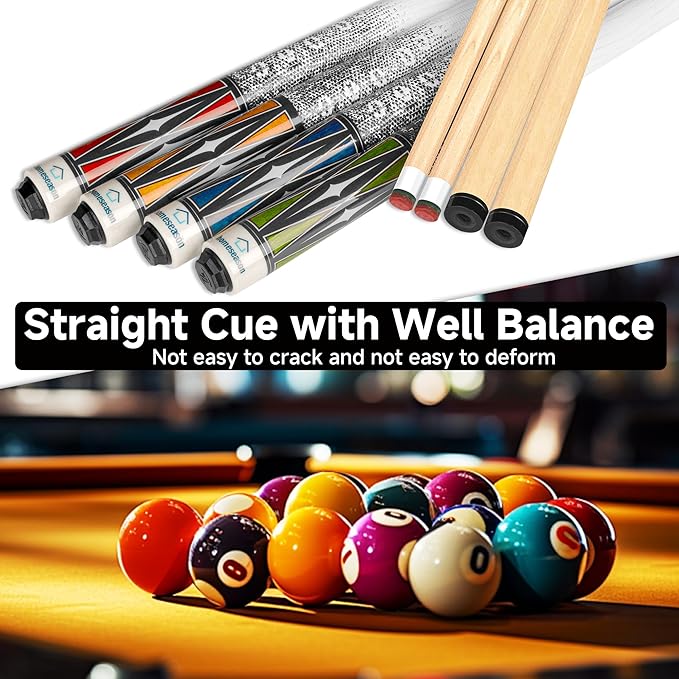 HomeSeason Pool Cue Stick 58" Billiard Cue Sticks 3D Printed Grip Professional Low Deflection Pool Sticks Maple Wood Pool Sticks 13mm Tip