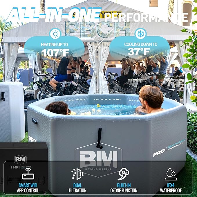 Inflatable Octagonal Ice Bath Tub with1 HP Chiller, Hot & Cold, Ozone, WiFi, Dual Filters, Fast Cooling, 660 Gallon, 78.74" x 78.74" x 27.56", Cold Plunge Tub for Recovery, Fits 8-10 People