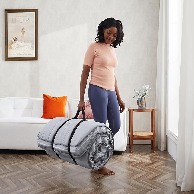 4Inch Cot Mattress Topper,Narrow Twin Gel Infused Memory Foam,Machine Washable Thickened Pillow Top Cover,Roll Up Floors Mat,Portable Folding Sleep Pad(75 X 30“)