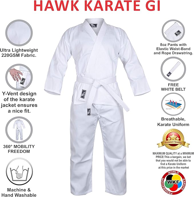 Hawk Sports Karate Uniform for Kids & Adults Lightweight Student Karate Gi Martial Arts Uniform with Belt