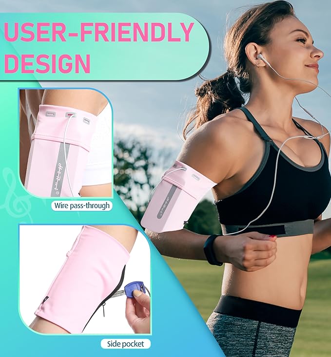 HiRui Running Armband Sleeve Universal Sports Armband Cell Phone Holder Armband for Exercise Workout, Compatible with iPhone 16/15/14/13/Plus/Pro Samsung Galaxy All Phones (L, Pink)
