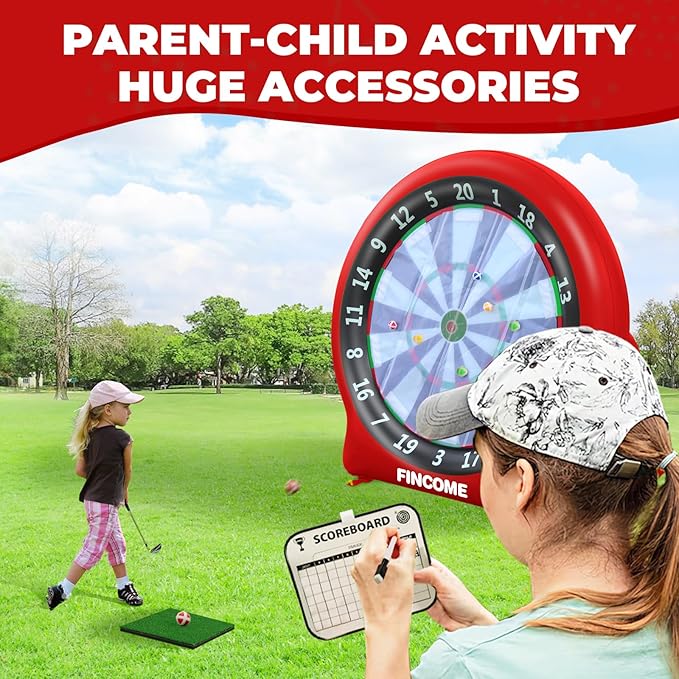 Inflatable 6ft Giant Dartboard, Golf Darts Kick Darts, Soccer & Throw Darts Game with Pump, 2 Kickball, 4 Throw Balls, 20 Golf Balls, Chipping Mat, Giant Dart Board Target Yard Games