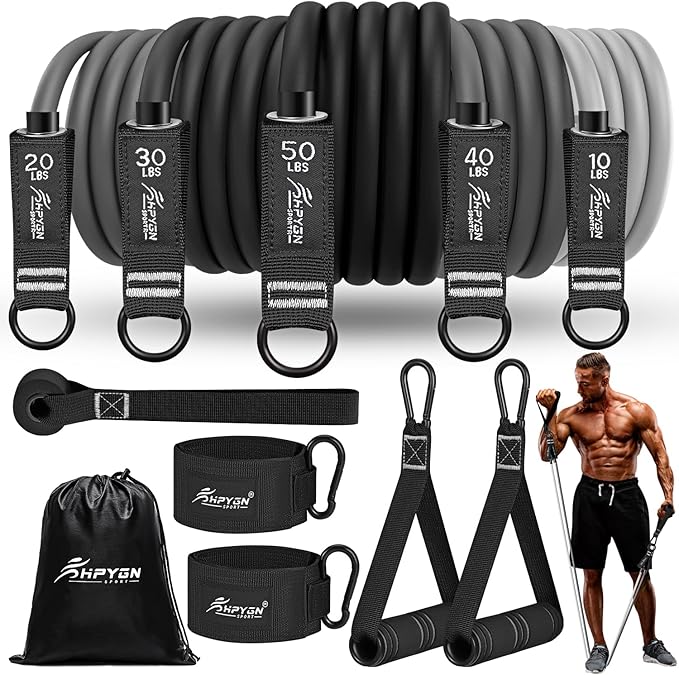 HPYGN Resistance Bands, Exercise Bands for Working Out, Workout Bands Men, Fitness Band with Handle, Door Anchor, Home Gym Equipment for Musle Training, Physical Therapy, Strength Training, Shape Body