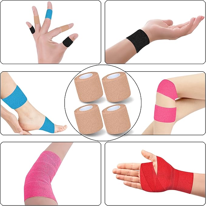 8 Pack 2 in x 5 Yards Cohesive Wrap Self Adhesive Bandage Wrap Elastic Self Adherent Wrap Self Stick Vet Tape for Athletic, Wrist, Ankle, Knees, Pets (Skin Color)