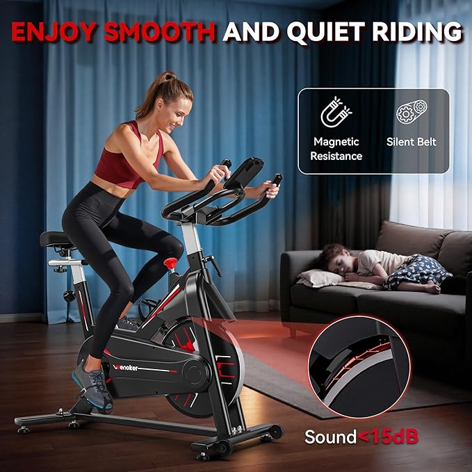 Exercise Bike, WENOKER Stationary Bike for Home, Indoor Bike with Whisper Quiet, Heavy Flywheel and Upgraded Digital Display