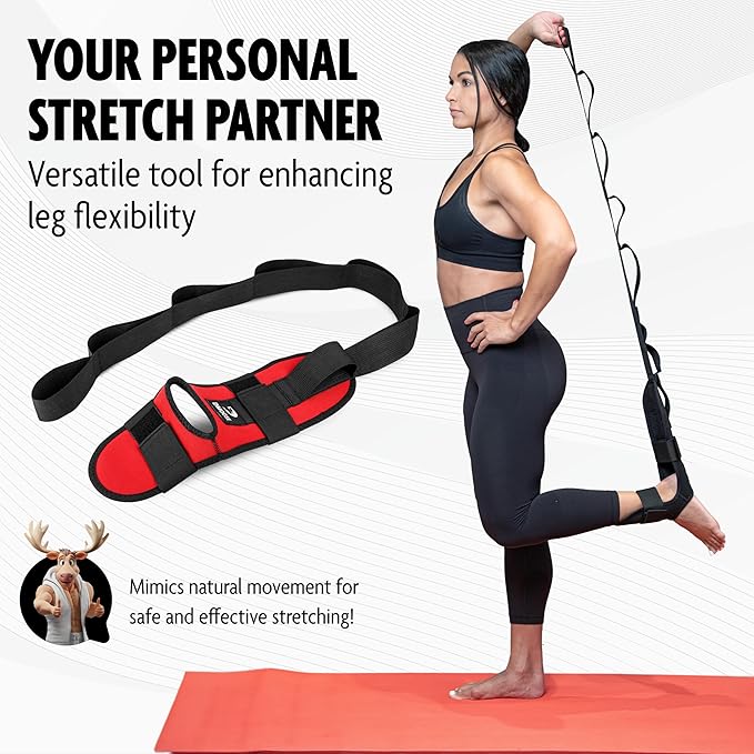 DMoose Fitness Foot & Calf Stretcher with Adjustable Padded Stretching Strap for Plantar Fasciitis, Hamstring, Heel Spurs and Achilles Tendonitis Relief - Yoga Leg Stretch Strap for Flexibility