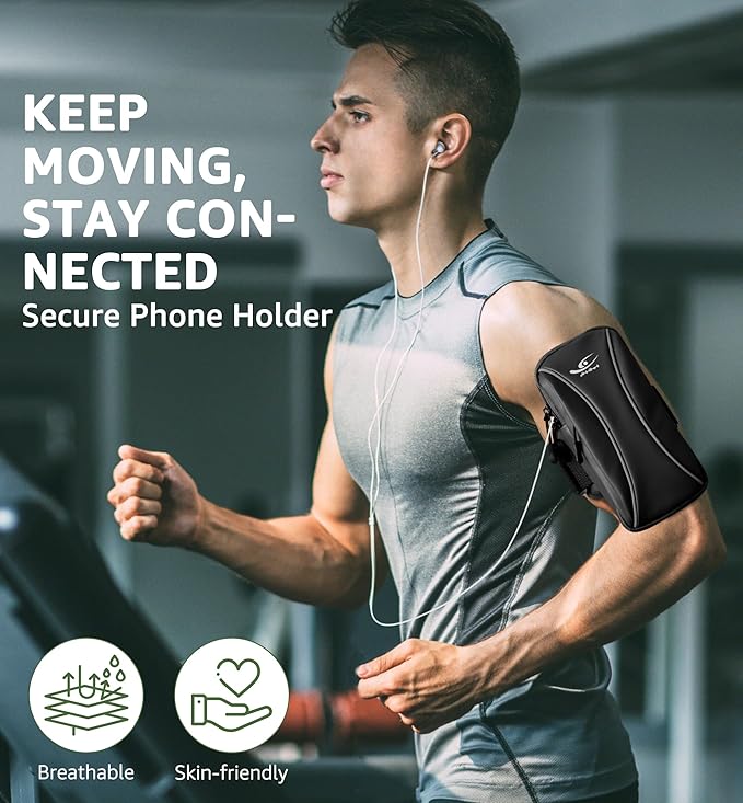 HiRui Arm Bag & Wrist Bag Phone Holder, Sports Running Armband for Gym, Cycling & Workout, Compatible with iPhone 16/15/14 Series, Samsung Galaxy & More, Reflective, Adjustable, Secure Fit (Black)