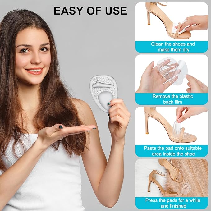 Heel Cushion Pads,Ball of Foot Cushions,Metatarsal Pads for Women, Heel Grips Liners for Heel Pain Relief, Blisters,Friction, Non-Slip Shoe Inserts for Loose Shoes Make Shoes Fit Tighter (4Pairs)
