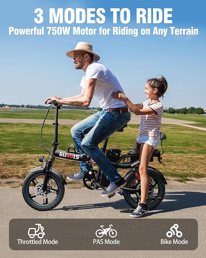 2 Seater Electric Bike for Adults,Mini Bike 500/750 Motor,28MPH,48V/15AH Removable Battery,25-30Miles 16" Fat Tire Commuter Ebike,Full Suspension Foldable Electric Bicycles for Adults Teens