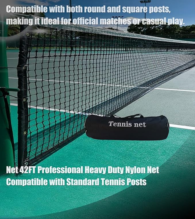 42FT Professional Tennis Net - 12.7m x 1.07m, Heavy-Duty Nylon & PE Construction, UV-Resistant, with Galvanized Steel Rope & Copper Grommets for Indoor/Outdoor Tennis Courts