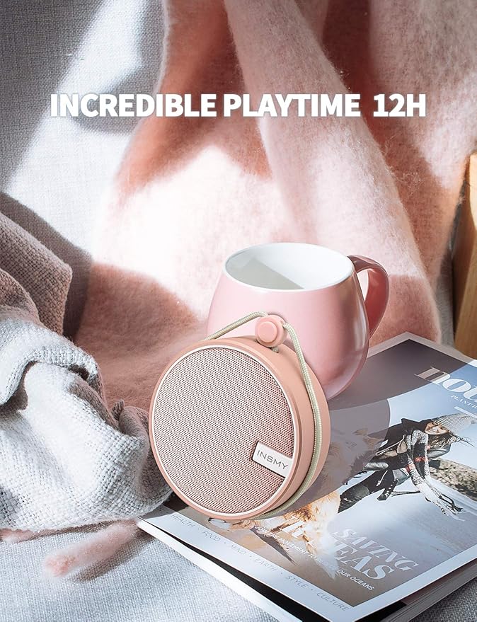 INSMY C12 IPX7 Waterproof Shower Bluetooth Speaker, Portable Small Speaker, Speakers Bluetooth Wireless Loud Clear Sound Support TF Card Suction Cup for Outdoor Kayak Canoe Beach Gift (Cashmere Pink)