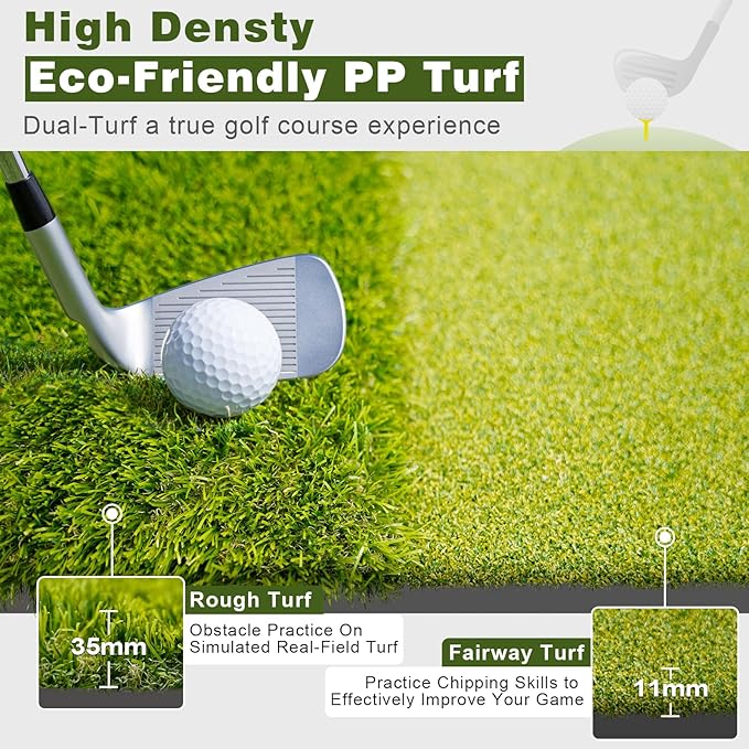 Heavy-Duty 5x4FT Golf Hitting Mat – Dual Turf Design Simulates Fairway & Rough for Real Course Feel, Indoor/Outdoor Practice Mat for Full Swing & Chipping Training, Easy Carry Strap
