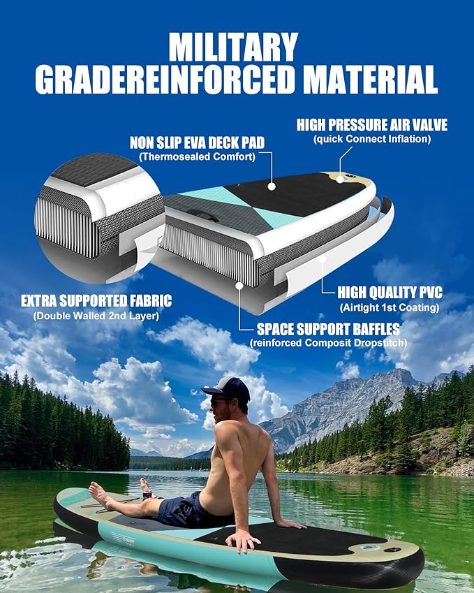 Highpi Inflatable Stand Up Paddle Board for Youth and Adults – Wide Sup with Premium Accessories, Blow Up Paddleboard for Surfing, Fishing, Yoga & More