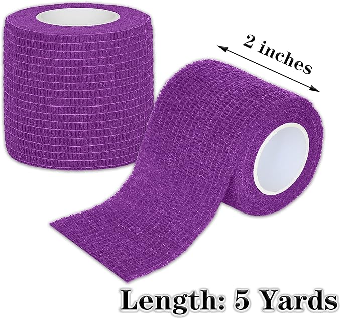 8 Rolls Cohesive Bandage 2” x 5 Yards Self Adherent Bandage Wrap Breathable Vet Tape Elastic Adhesive Bandage for Sports, Wrist, Ankle, Tattoo Wraps(Purple)