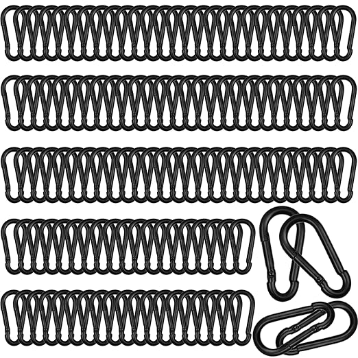 200 PCS 2'' Spring Snap Hook Carabiner, M5 3/16 Inch Galvanized Black Steel Carabiner Clip, 220LBS Holding Capacity Quick Link Clip Keychain for Hammock Dog Leash & Camping Gym