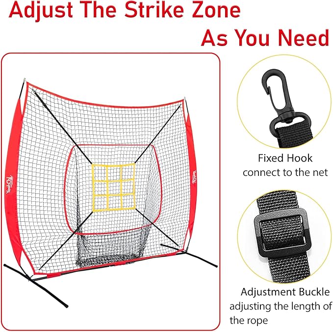 7×7FT Baseball Net with Batting Tee and Strike Zone Target, Portable Hitting Pitching Batting Training Net, Baseball and Softball Training Equipment,Suitable for All Skilled Levels
