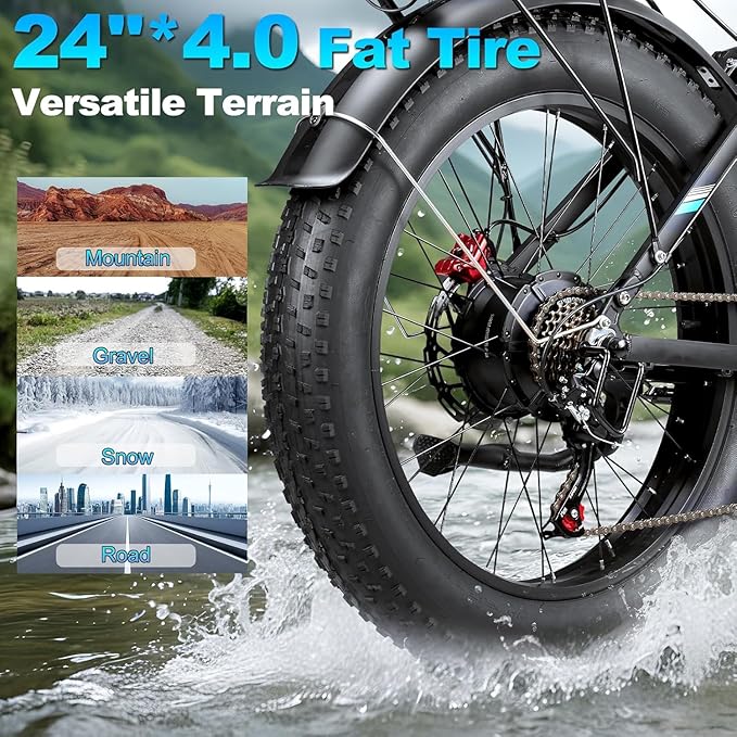 6000W Dual Motor Electric Bike for Adults - 58V Max-Output 1856Wh Fast Ebike with 47 MPH,Up to 105 Miles,24" Fat Tire Hydraulic Disc Brake Electric Bicycle,Off-Road Snow Mountain Commuter E-Bike