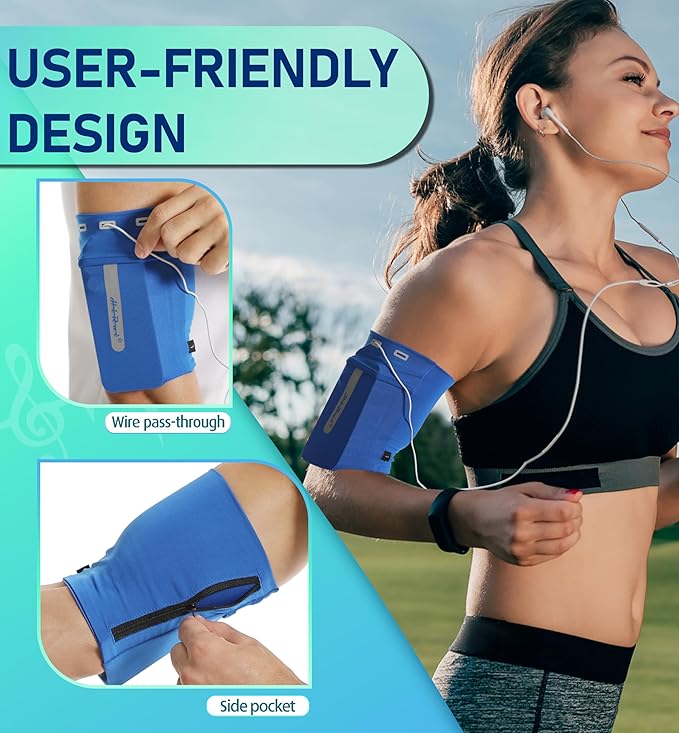 HiRui Running Armband Sleeve Universal Sports Armband Cell Phone Holder Armband for Exercise Workout, Compatible with iPhone 16/15/14/13/Plus/Pro Samsung Galaxy All Phones (L, Blue)