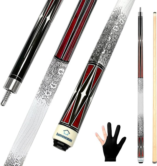 HomeSeason Pool Cue Stick 58" Billiard Cue Sticks 3D Printed Grip Professional Low Deflection Pool Sticks Maple Wood Pool Sticks 13mm Tip