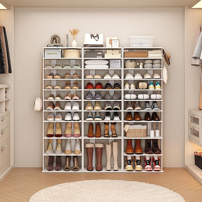 HOMEFORT 10-Tier Corner Shoe Tower - Double Rows, Slim Shoe Stand for 20 Pairs - Entryway, Hallway, Closet (White)