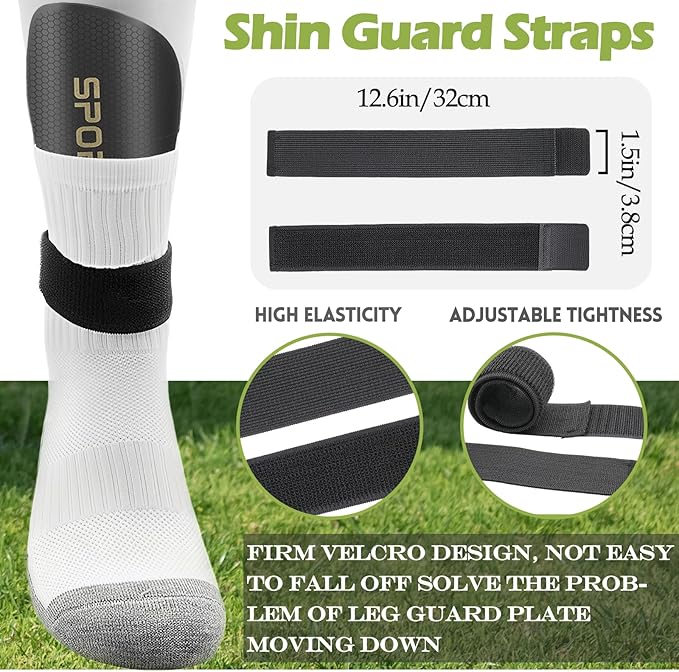 2 Pair Kids Grip Soccer Socks and 2 Pair Shin Guard Sleeves,1 Pack Shin Guards and 4 Shin Straps for Soccer Football Sports