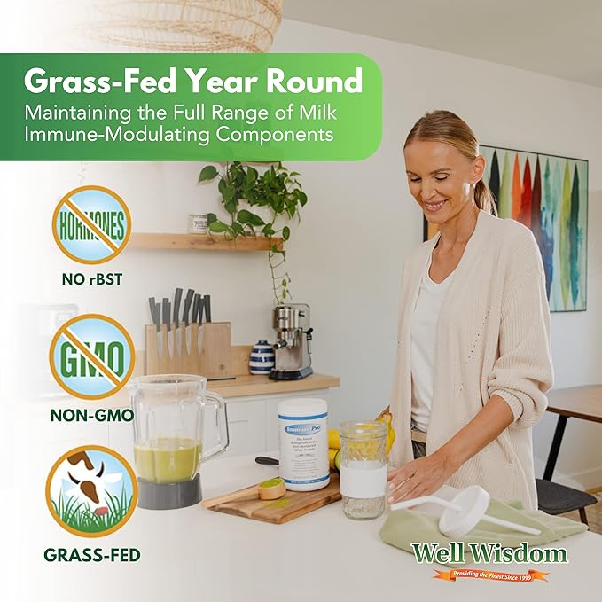 ImmunoPro The Finest Grass-Fed Whey Protein Powder 300g for Immune Systems Well Wisdom, Clean, Unflavored Whey Protein Powder Concentrate, Grassfed, Non-GMO, Hormone-Free
