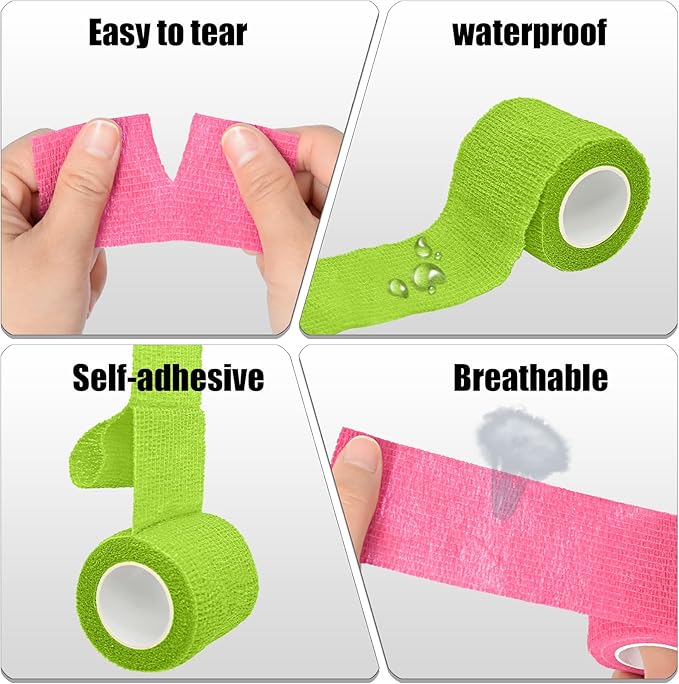 6 Pack 2 Inches Self Adhesive Bandage Wrap Breathable Cohesive Bandage Elastic Tape for Pets, Athletic, Sports, Wrist, Knee, Ankle(5 Yards Per Roll, Grass Green)
