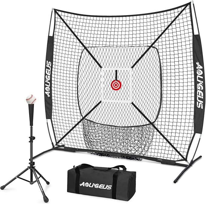 6'X6' Baseball Softball Practice Net,Pitching Net,Batting Net,with Bonus Strike Zone,Target and Bow Frame,for Hitting,Pitching,Catching