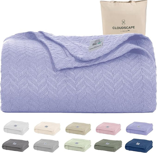 Herringbone Cotton Twin Blanket for Couch, Bed,Sofa, Home Decor, Soft, Lightweight, All-Season Bed Blanket, 68 x92, Lavender Blue