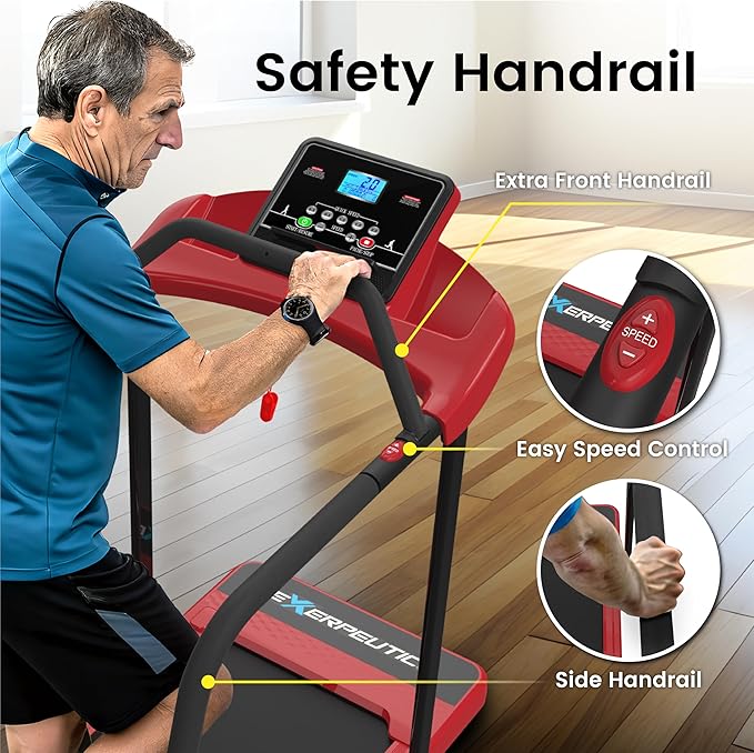 Senior Fitness Treadmill, 400 lb Capacity, Safe Design with Full-Length Rails, Low Step-Up Height, 0.2–4 MPH Motorized Walking Treadmill for Elderly, Recovery & Home Exercise