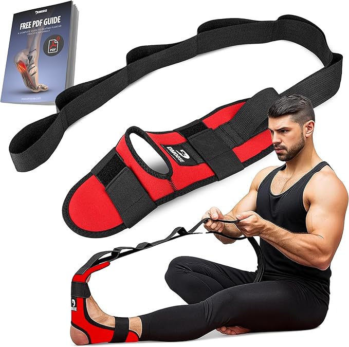 DMoose Fitness Foot & Calf Stretcher with Adjustable Padded Stretching Strap for Plantar Fasciitis, Hamstring, Heel Spurs and Achilles Tendonitis Relief - Yoga Leg Stretch Strap for Flexibility
