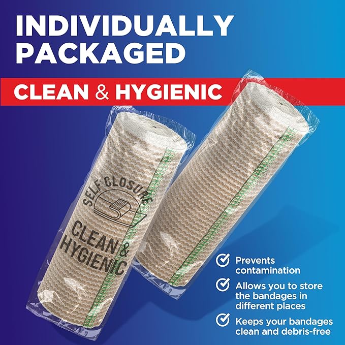 6” Premium Elastic Bandage Wrap - 10 Pack - Hook & Loop Closures - Wide Compression Bandage Wrap - Waist, Legs, Knee, Lymphedema, Body Wrap