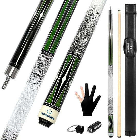 HomeSeason Pool Cue Stick 58" Billiard Cue Sticks 3D Printed Grip Professional Low Deflection Pool Sticks Maple Wood Pool Sticks 13mm Tip