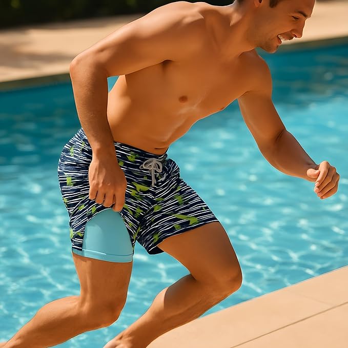 INGEAR Men's Athletic Stretch Workout Shorts Gym Quick Dry Running Trunks Boxer Lining