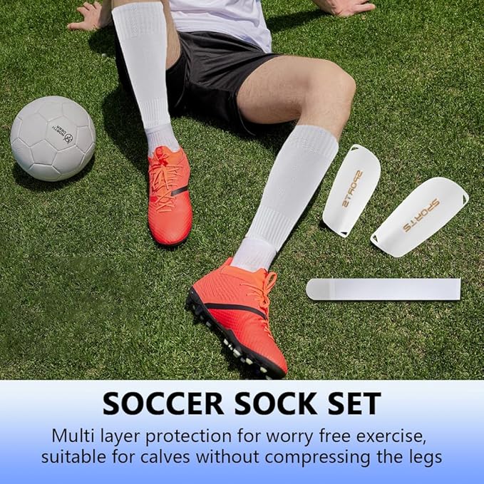 3 Pairs Mens Grip Soccer Socks, 3 Pairs Shin Sleeves with 1 Pack Shin Guards and 4 Shin Straps, Soccer Football Game Set 11 Pcs