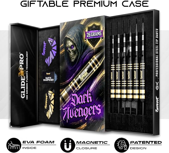 IgnatGames Premium Steel Tip Darts – 3/6/12 Pack Brass Barrels with Aluminum Shafts, 16 GlideXPro Flight Set, Tool Kit & Giftable Case