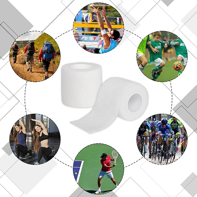 8 Rolls Cohesive Bandage 2” x 5 Yards Self Adherent Bandage Wrap Breathable Vet Tape Elastic Adhesive Bandage for Sports, Wrist, Ankle, Tattoo Wraps(White)