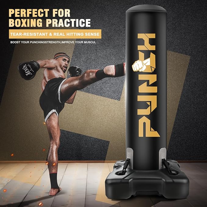Heavy Boxing Bag with Stand for Adult Teens Kids, Freestanding Inflatable Punching Bag with Gloves, Men Women Stand Kickboxing Boxing Set for Martial Arts MMA Home Gym Exercise Training Equipment